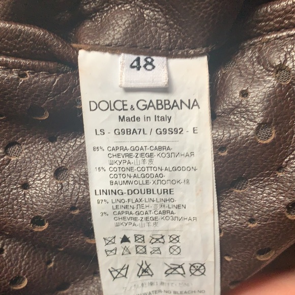 DOLCE & GABBANA - Perforated Leather Bomber jacket Brown, Small - Picture 4 of 6
